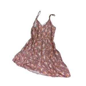 Pink Rose Mini Dress Womens M Rayon Adjustable Spaghetti Strap V Neck Pullover